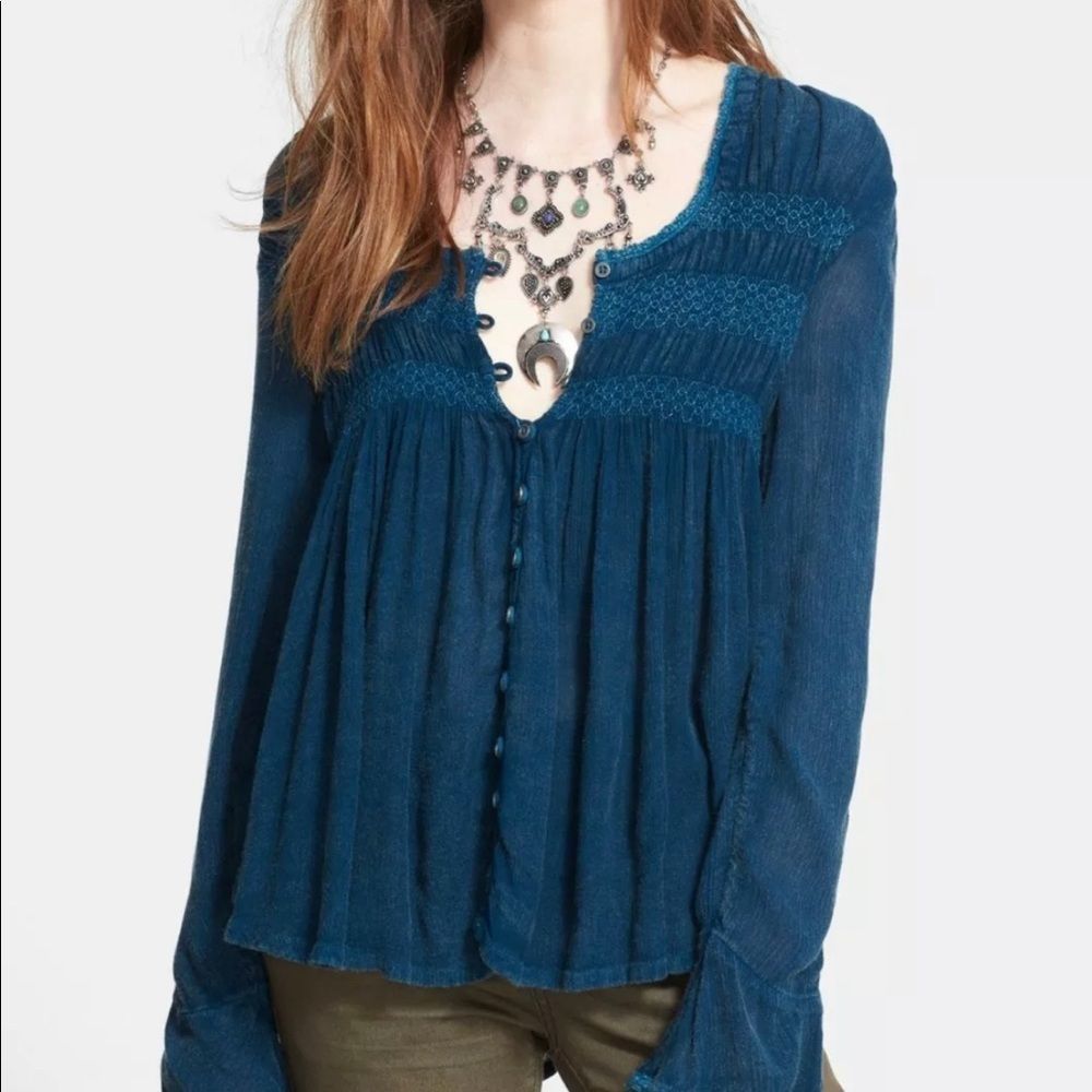 Free People Teal Blue Bird high-low Tunic Medium - Picture 8 of 9